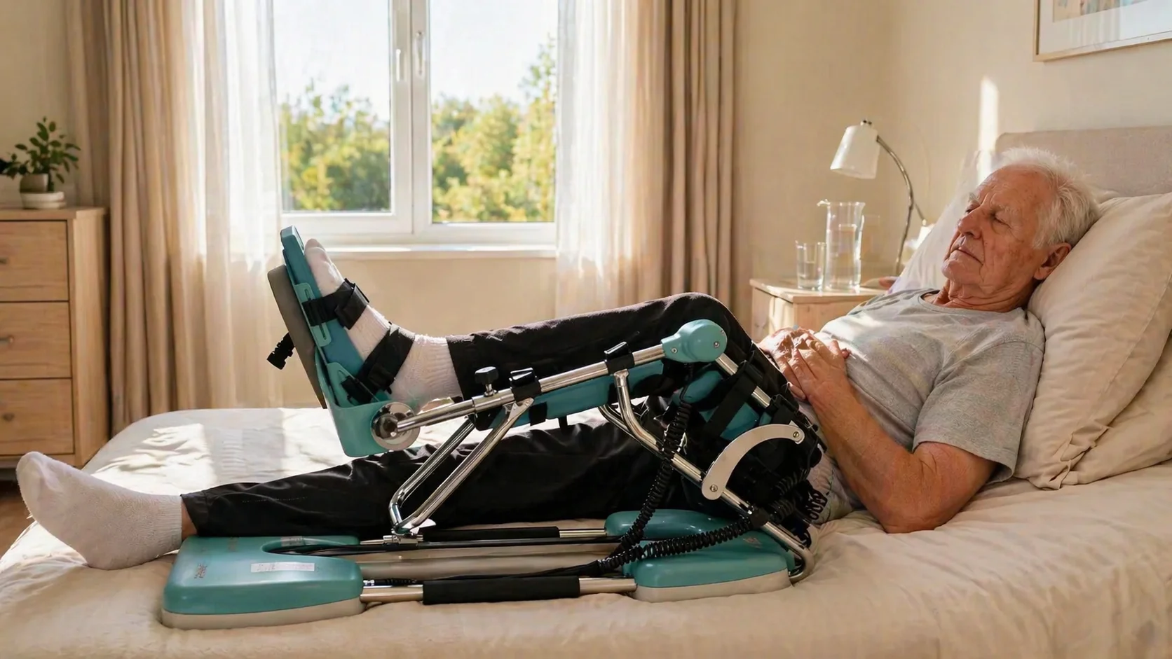 Kinetec CPM machine extensiestand — knie strekken na knieoperatie