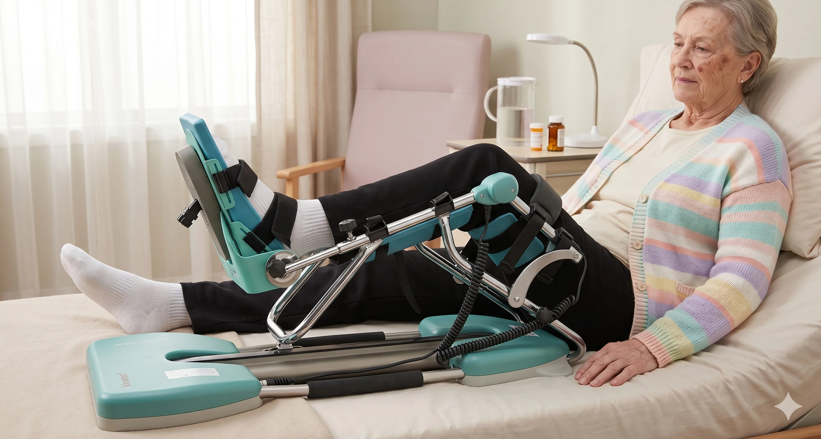 Kinetec CPM machine na een kraakbeenoperatie of microfractuur aan de knie