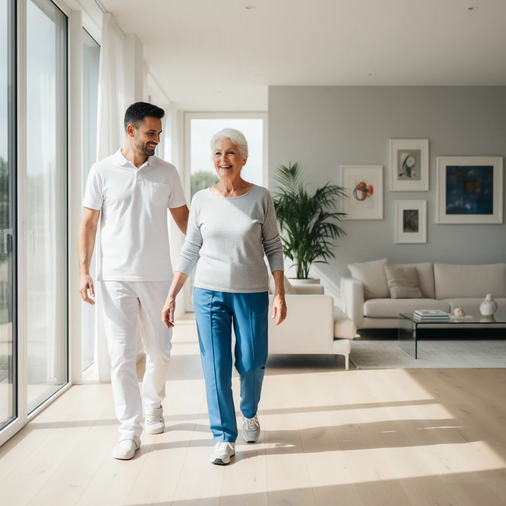 Loopstok afleggen na knieprothese - kinesitherapie begeleiding